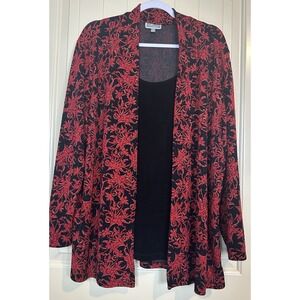 JM Collection Top 3X Red knit Textured Layered‎ Look shirt cardigan jacket GUC